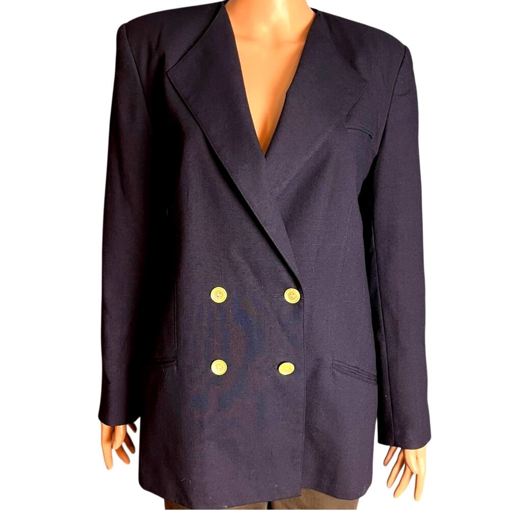 Oleg Cassini Women’s Navy Blue Double Breasted Blazer 12 Career Office Academia - Picture 2 of 8